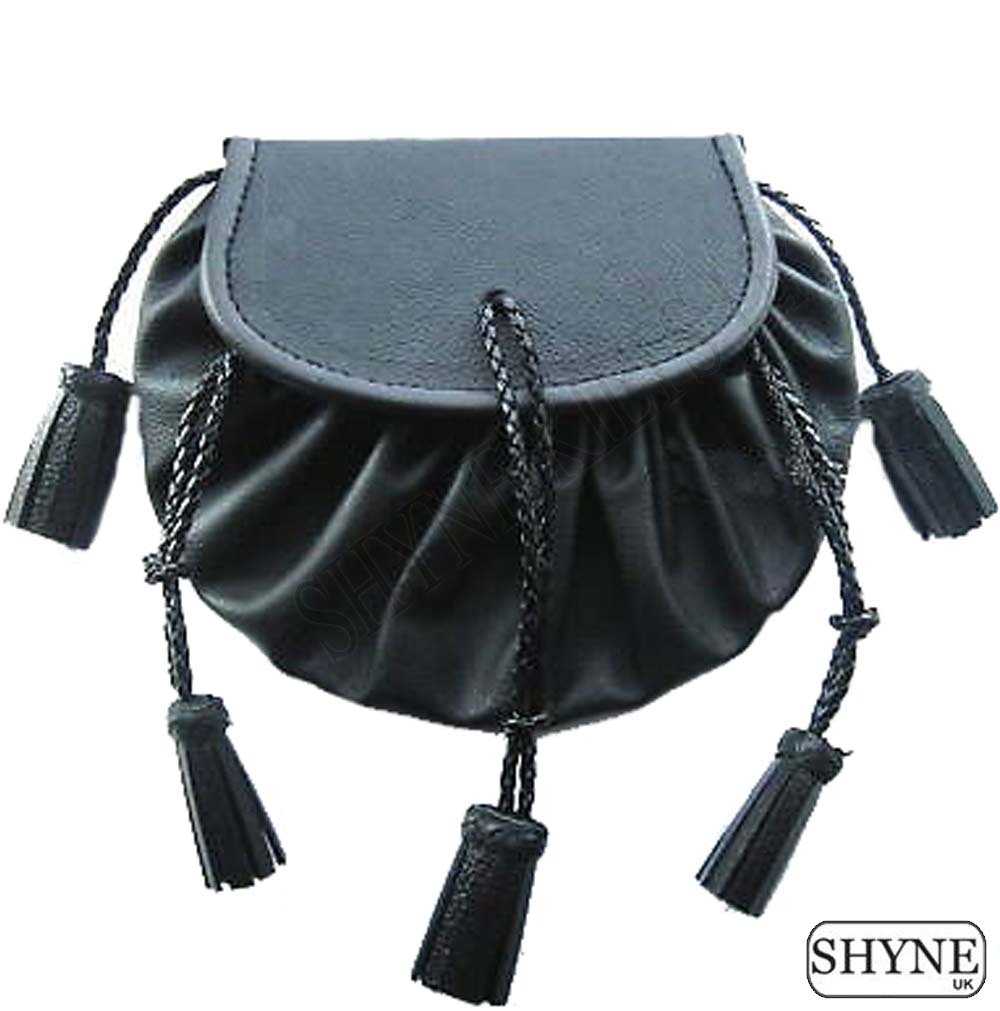 KILT SPORRAN HIGHLANDER STYLE JACOBITE POUCH IN BLACK LEATHER KILTWEAR FOR KILTS