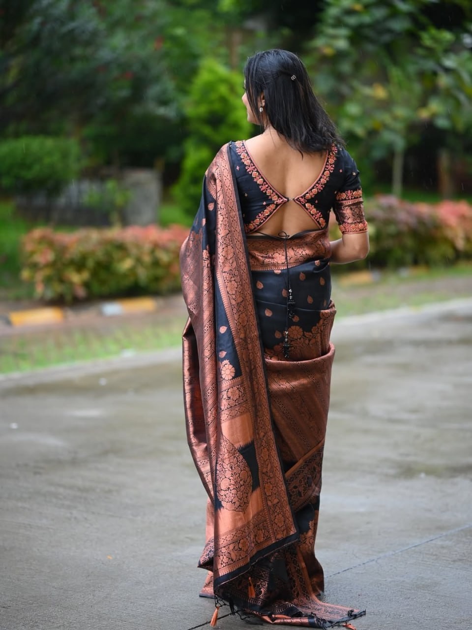 Designer Blue Silk Saree Copper Border Party Wear Sari Women