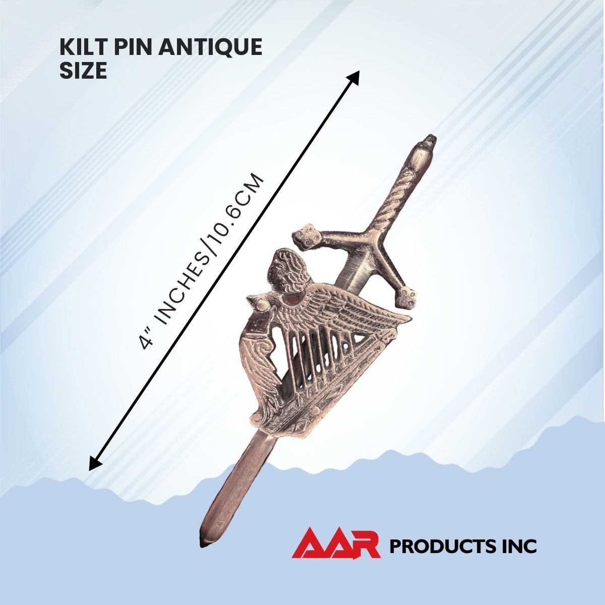 Kilt Pins Scottish Big Harp Highland Kilts Pin Antique Plated 4″ AAR