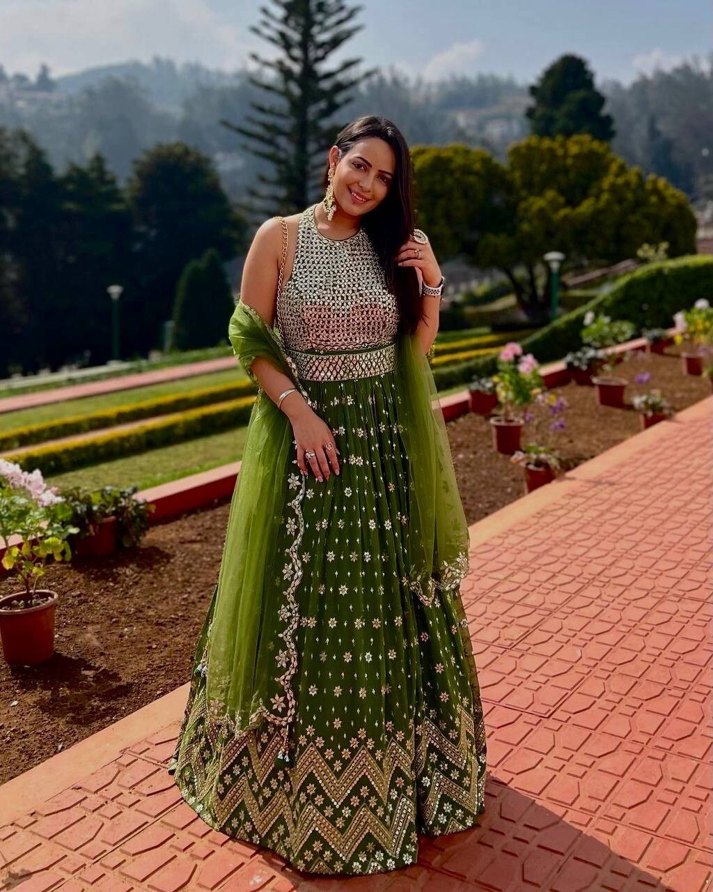 Traditional Wear Parrot Green Georgette Lehenga Choli And Dupatta For Women
