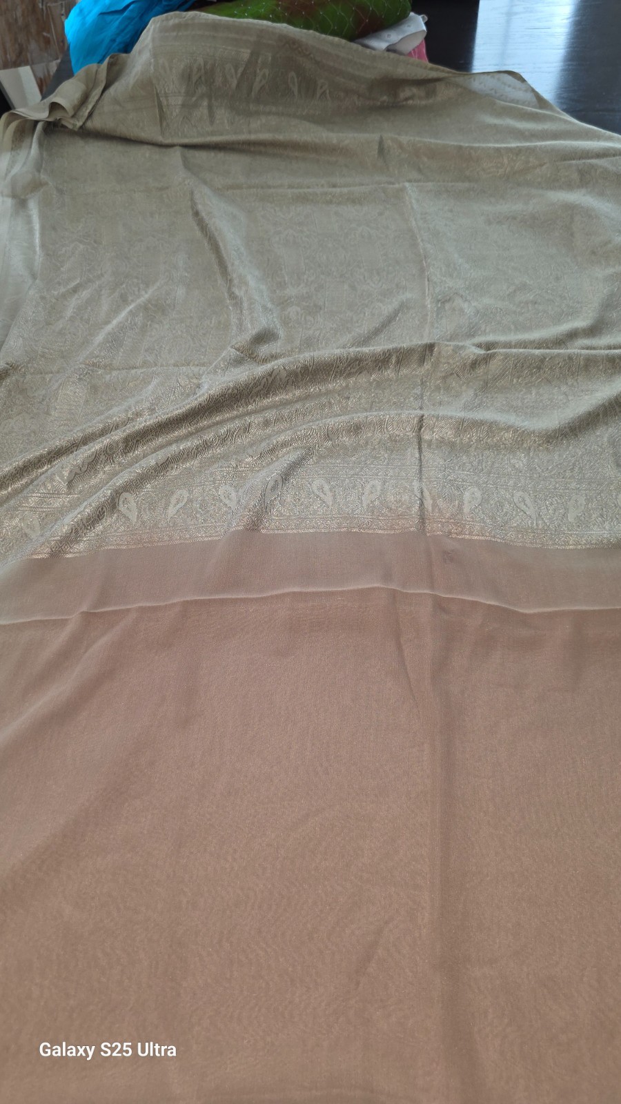 Green Brown Chiffon Silk Saree Vintage Fabric 5+ Yds for Bags Cushions Upcycle