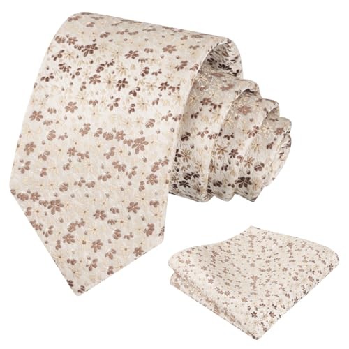 Mens 3.15inches Exquisite Floral Tie with Small Flower H142-champagne/ Brown