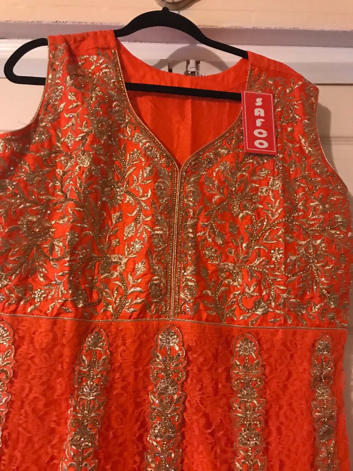 Plus Size Stone Work Lace Orange Salwar Kameez Anarkali Churidar XXXL