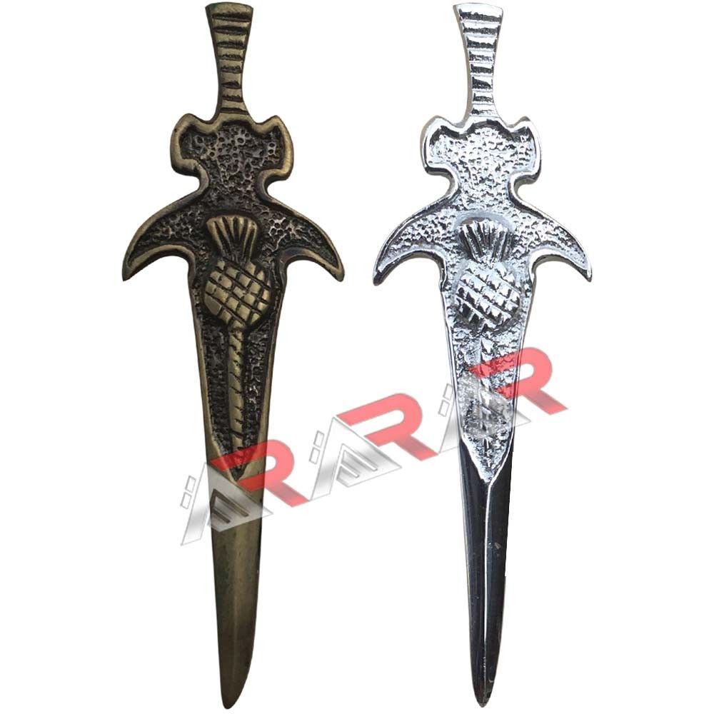 Kilt Pin Scottish Sword 4″ Modern Thistle High Quality Antique Chrome Finish AAR