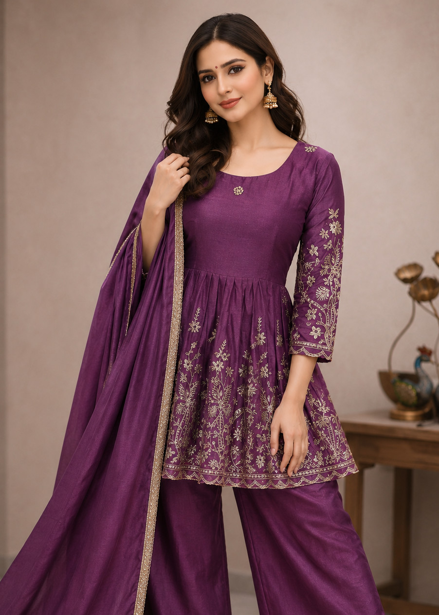Premium Pakistani Salwar Kameez Set Heavy Chinon Silk Embroidered Suit Party