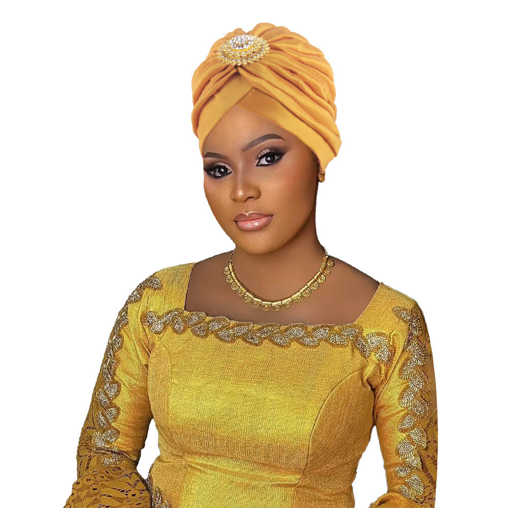 African Women Hat Pleated Turban Cap Hijab Nigerian Headwear Headtie Head Wrap