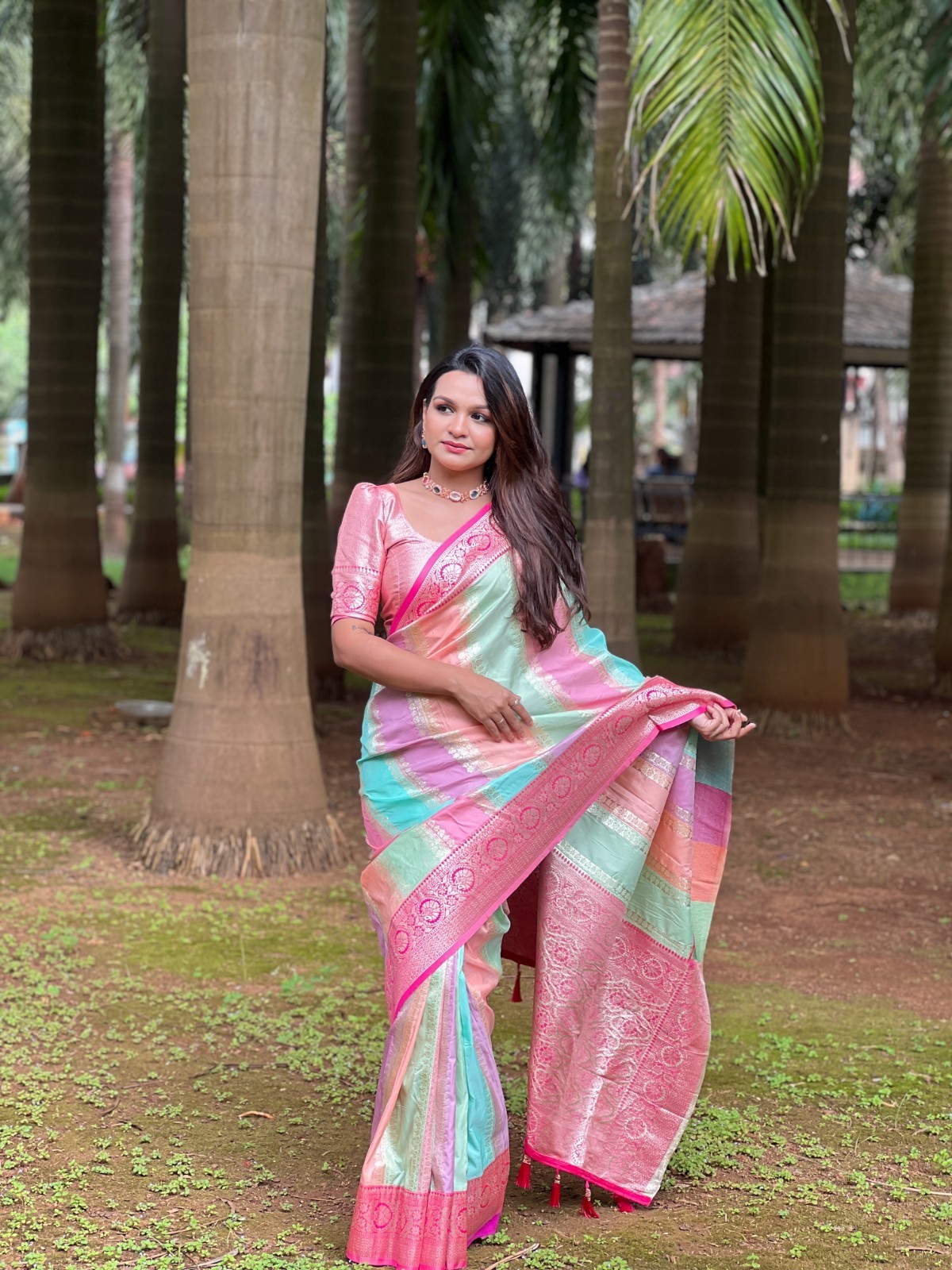 Wedding Women Banarasi Art Silk Saree Zari Woven Indian Traditional Sari Blouse