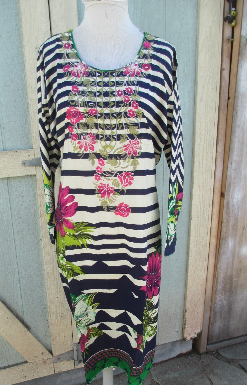NEW cotton embroidery tunic long top blouse kurta size L 42