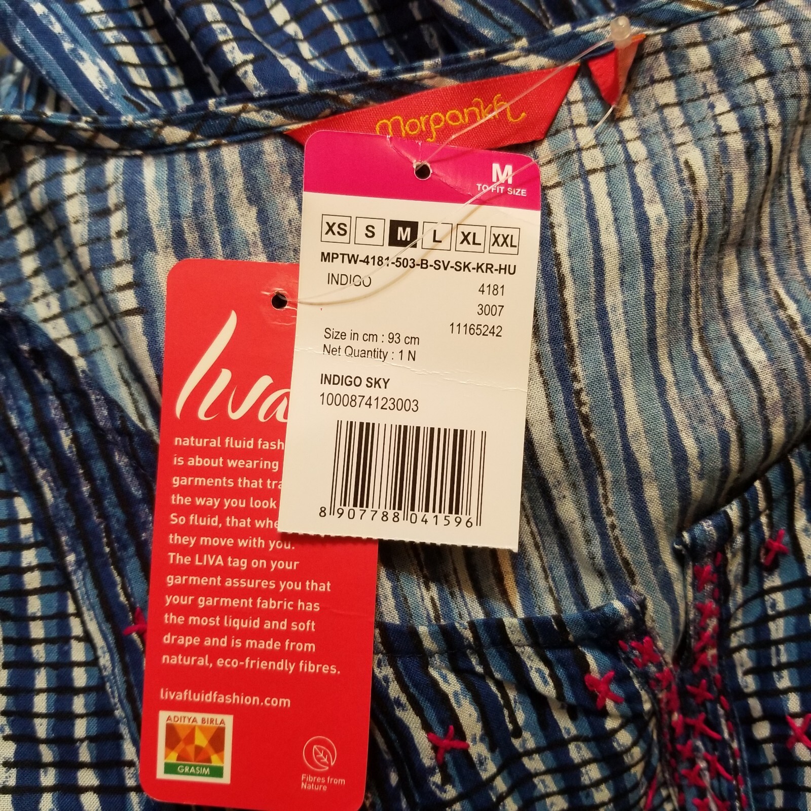 Morpankh Indigo Women’s Medium Striped Top Shirt Blouse With Tassels -NWT