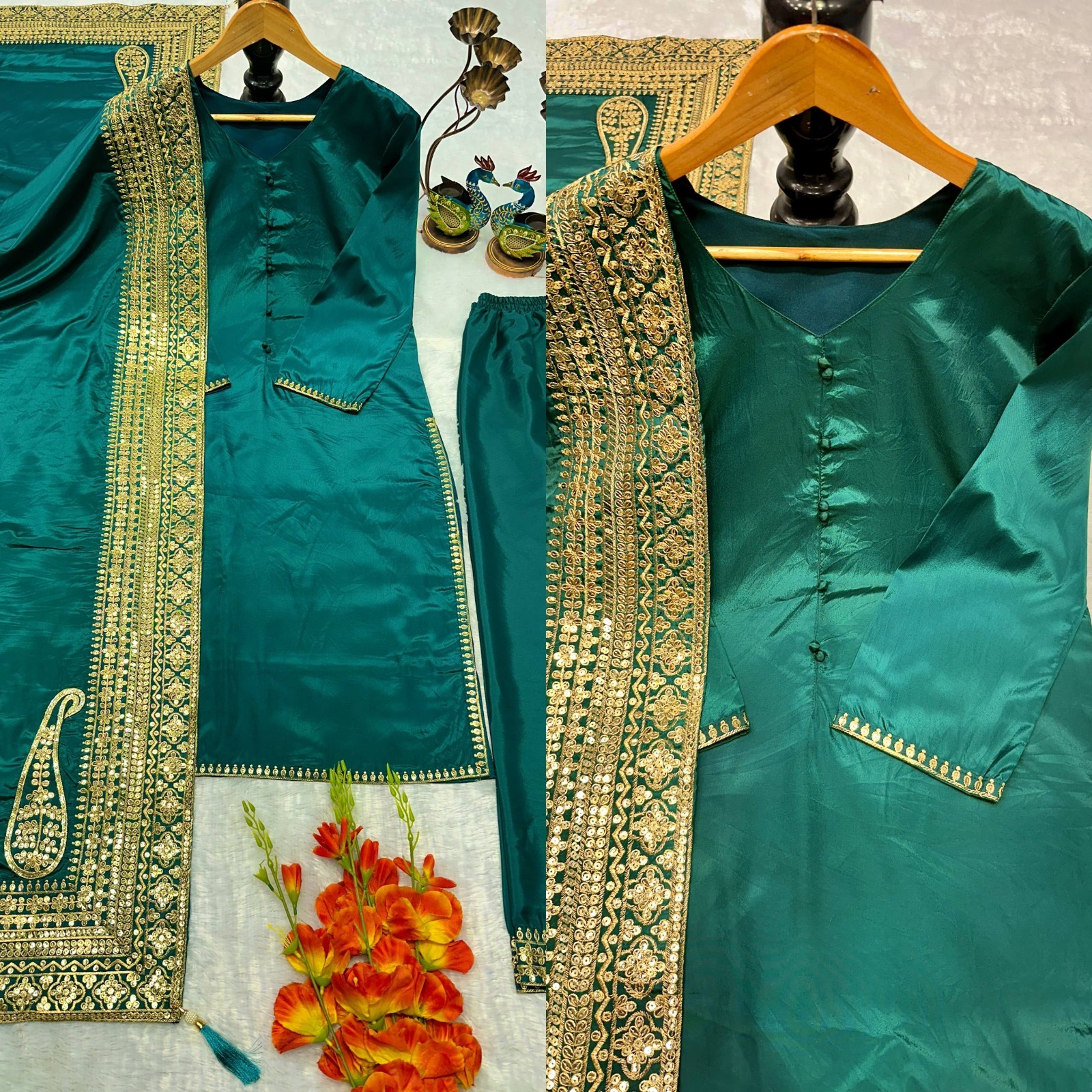 Presenting Heavy Silk Cream Top Palazzo With Dupatta For Functional Wear