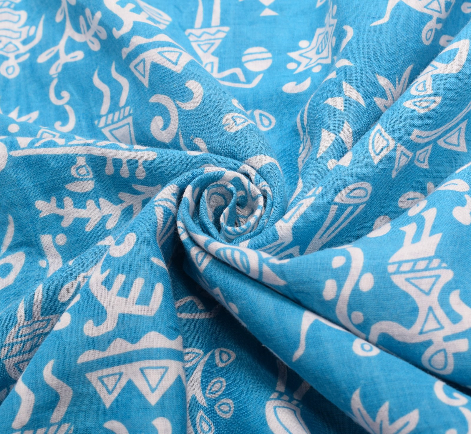 Sushila Vintage Sky Blue Saree Pure Cotton Warli Printed Sari Soft Craft Fabric