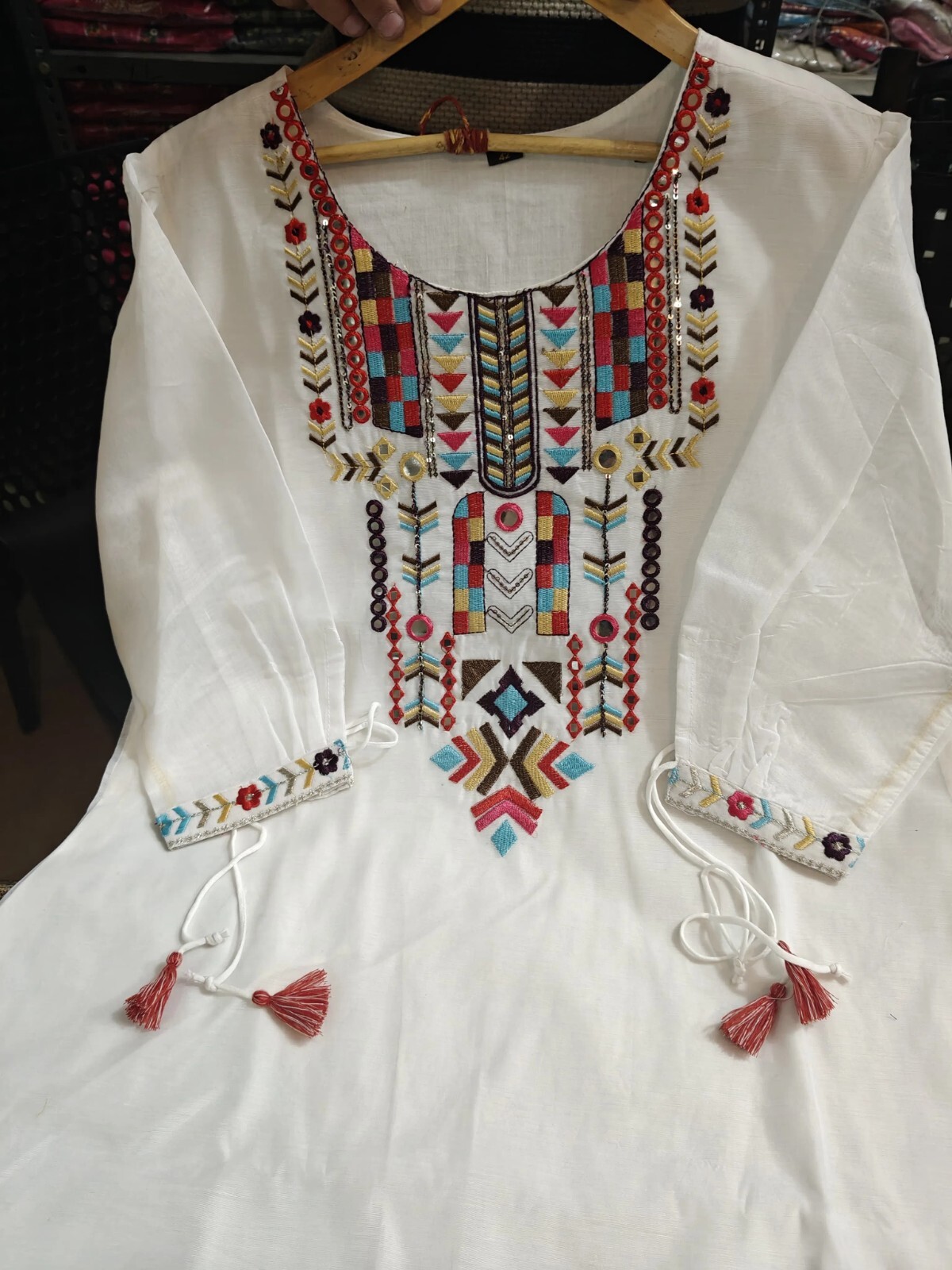 Chanderi Suit Set with Palazzo, Traditional Ethnic Wear With Tassel Details