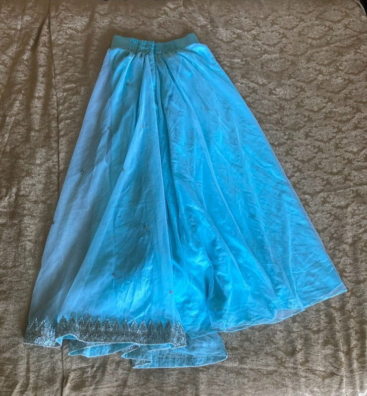 Vintage Indian Sky Blue Tulle Lehenga Skirt Glass Bugle Bead Silver Zardozi 44″