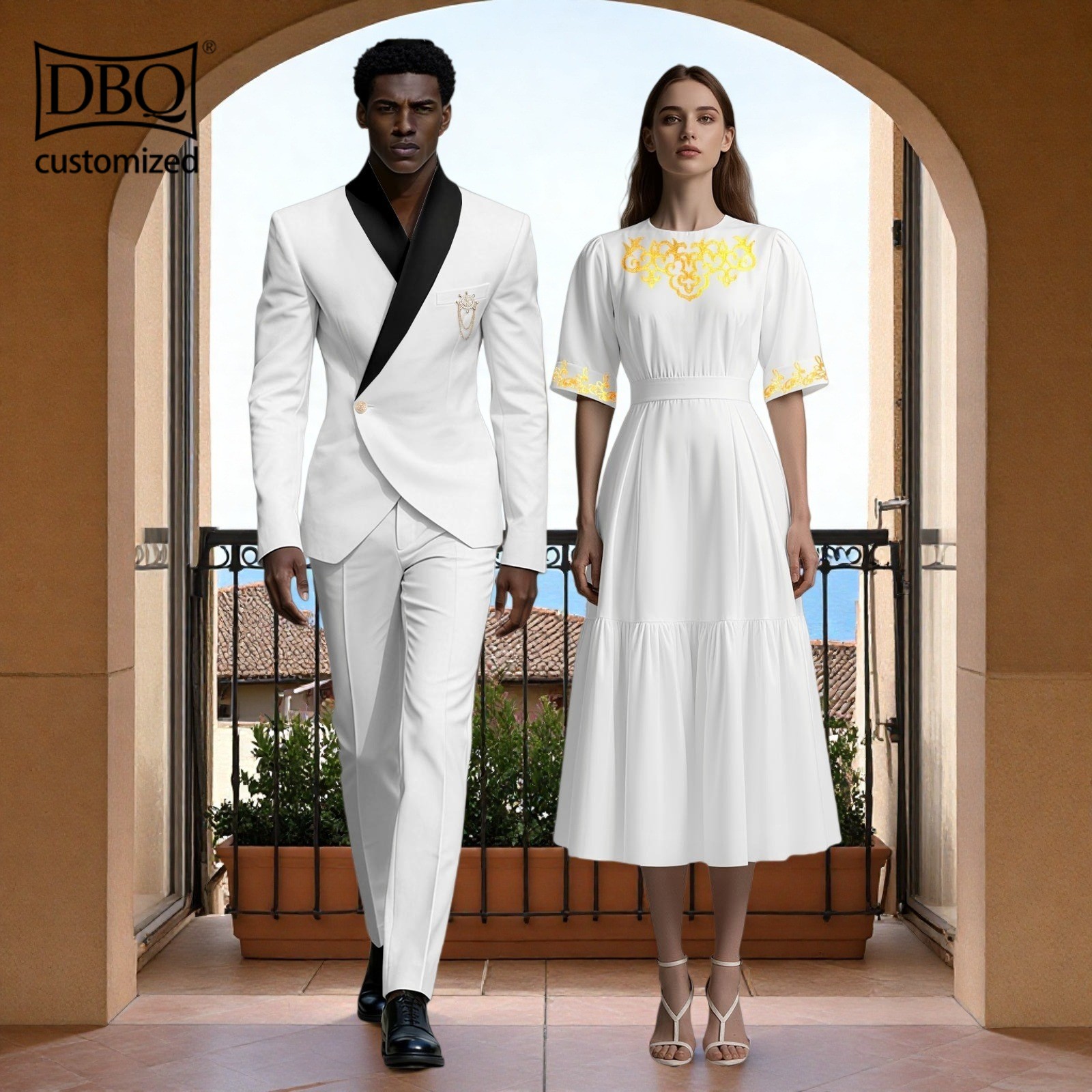 African Couple Wedding Clothes Tailor Made Men’s Jacket Pants Set Women Dress