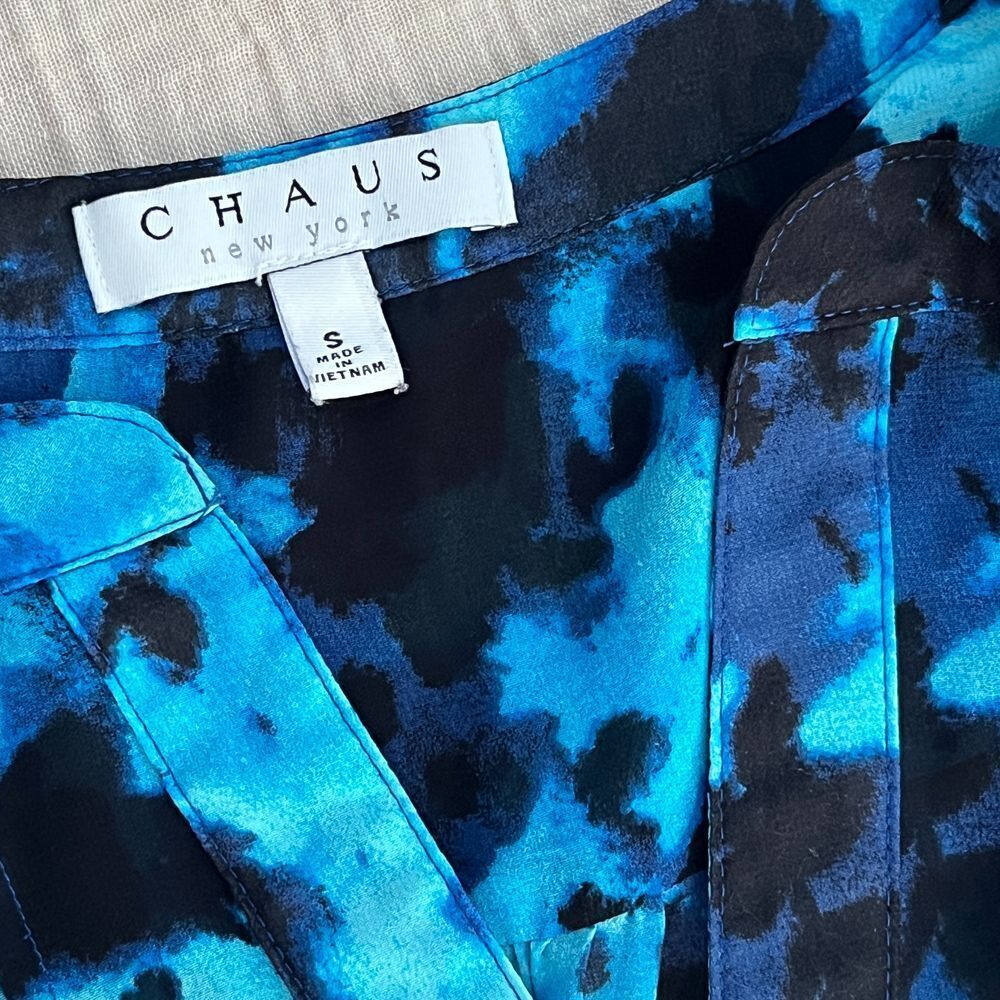 Watercolor Ombre Pattern Button Blouse Turquoise Navy Blue Beach Artsy Small Med