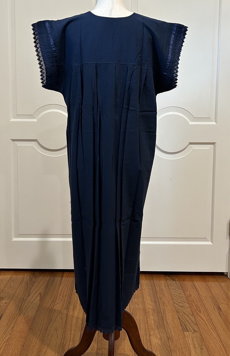Mexican Navy Blue dress, Oaxaca dress, hand embroidery dress.