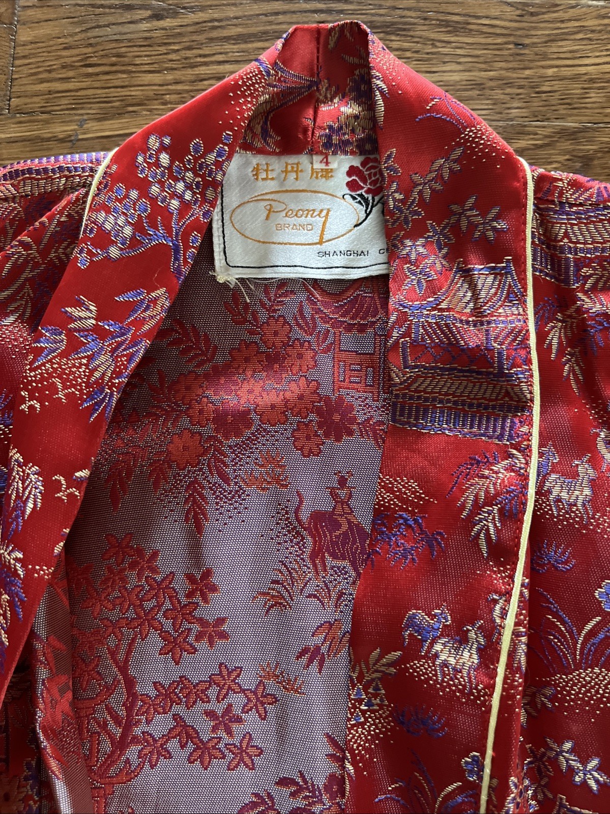 Peony Brand Child’s Red Jacket Shanghai China; Gold Brocade; Sz 4;