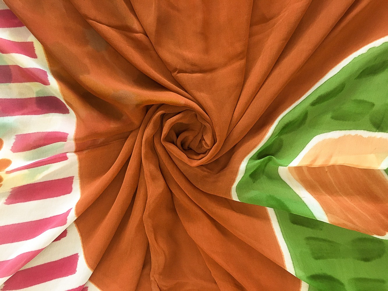 Women Silk Chiffon Orange Paisley Print Indian Wear Lightweight Sari PGS1883