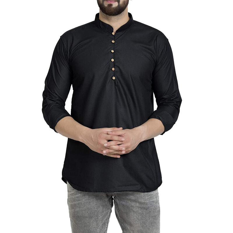 Men’s Cotton Short Kurta Ethnic Motifs Bollywood Shirt For Party & Festival Wear