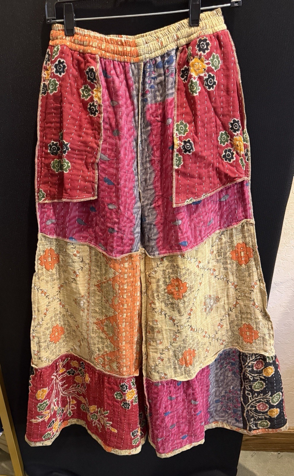 🔥Kantha Patchwork Bell Bottom Pants OS Artisan OOAK Crop Top Set M/L