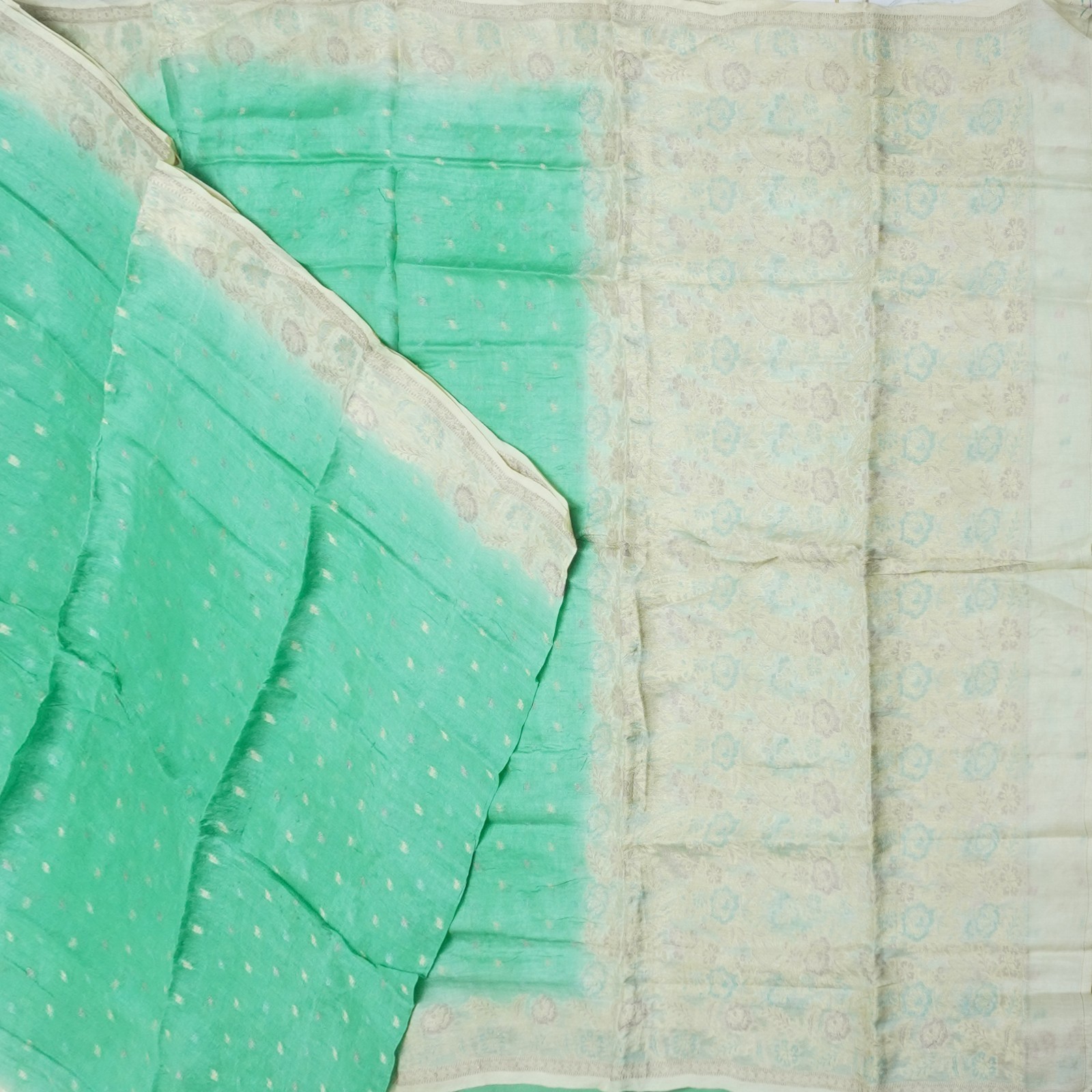 Namaste Vintage Green Sarees 100% Pure Silk Woven Indian Sari 5YD Craft Fabric
