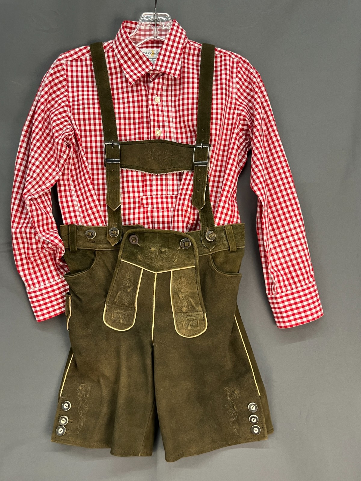 2 Pc Spieth & Wensky Child’s Green Lederhose & Shirt Size 140