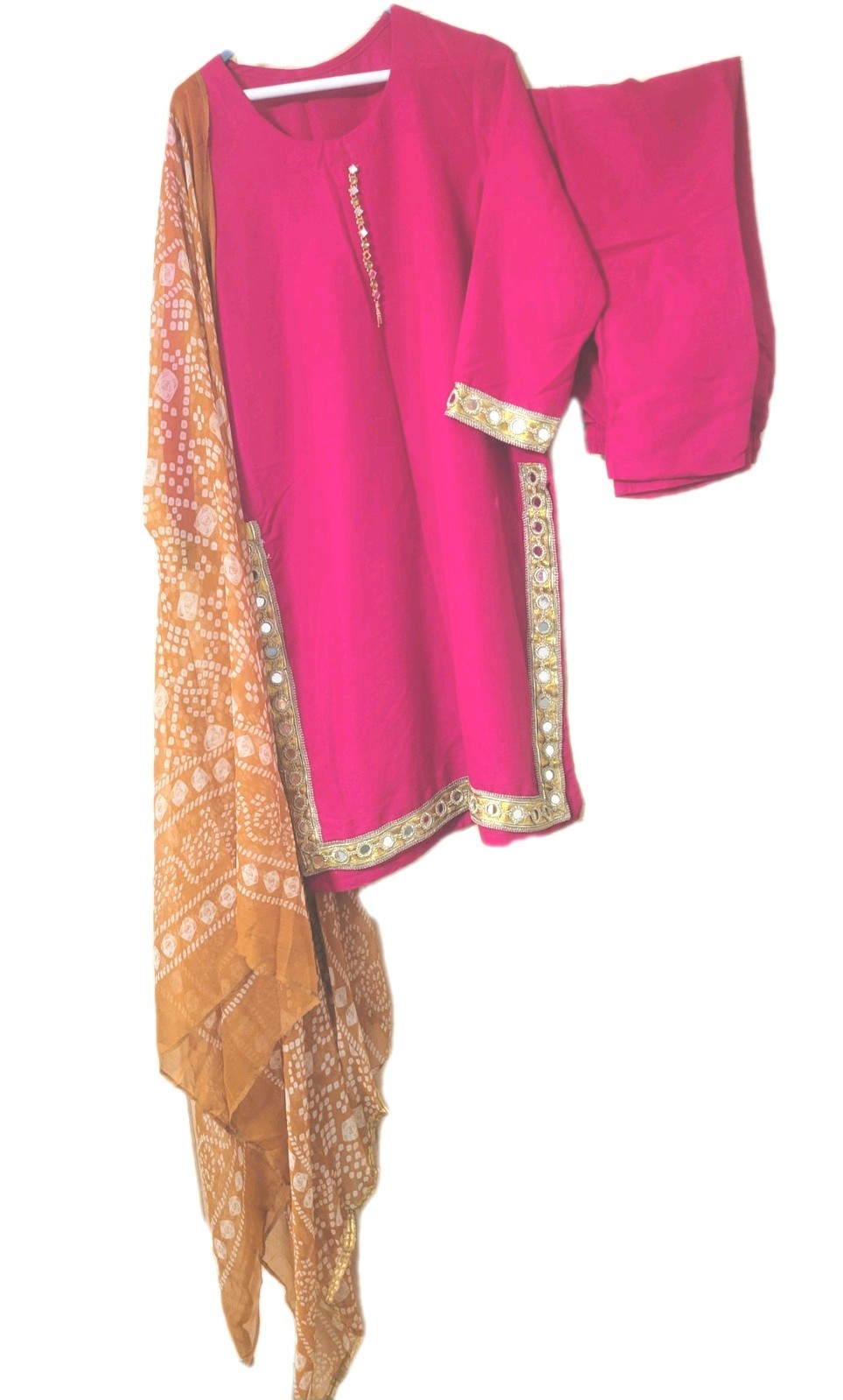 Bright Pink Pakistani Kameez 3 Piece Suit Size Large Light Wear