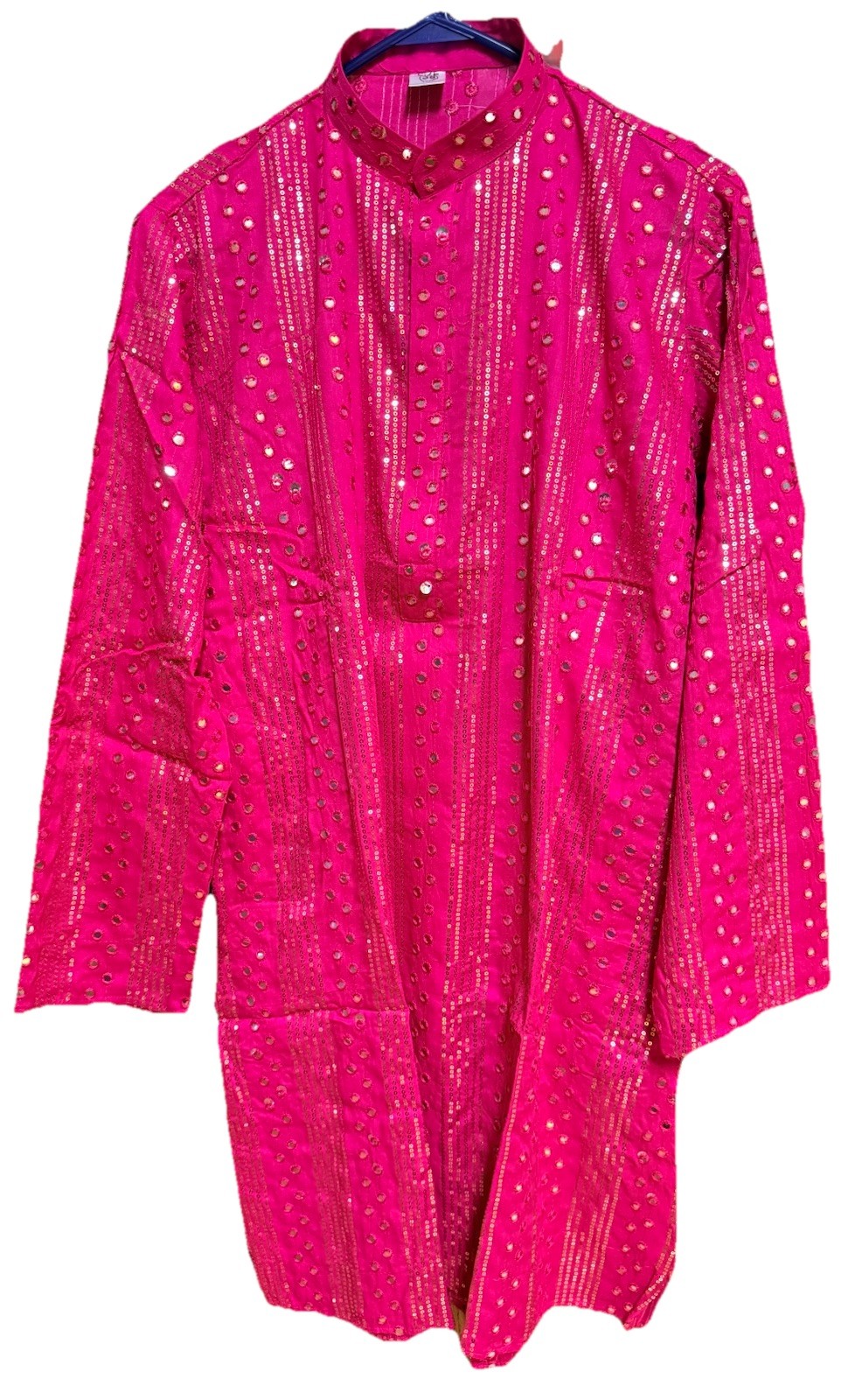 NWT Men’s Kurta PAJAMA SET SZ 38 M rani hot pink SEQUINS India-USA seller