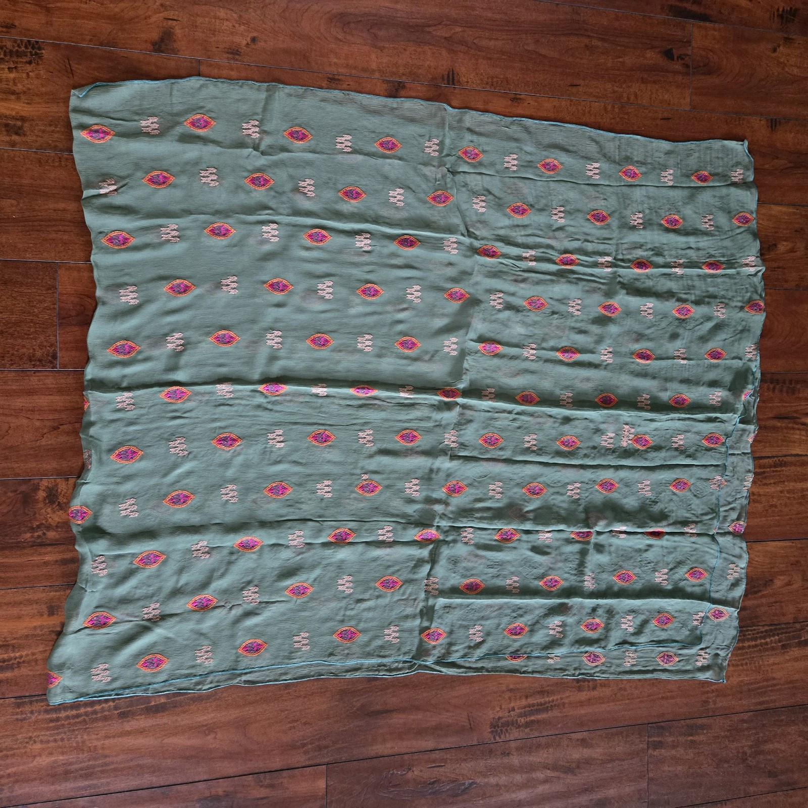 Embroidered Salwar Kameez Dupatta Long Scarf 100% Cotton Green Party Wear Dress