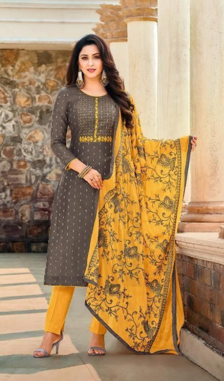 Indian women’s Brown Kurti / Kurta / 3Pcs Set with Dupatta and Pant XL (42)