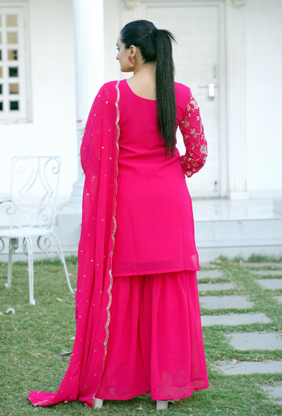 Pure Banarasi Silk Full Stitched Suit Jacquard Weaving Work Punjabi Dress Dola