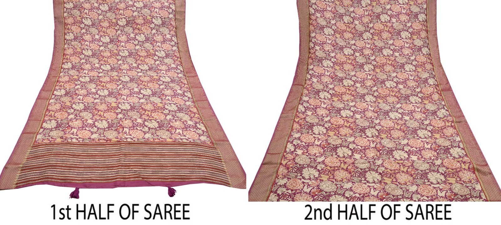 Vintage Purple beige Pure Khadi Silk Saree 5Yd Handloom Indian Sari Soft Fabric