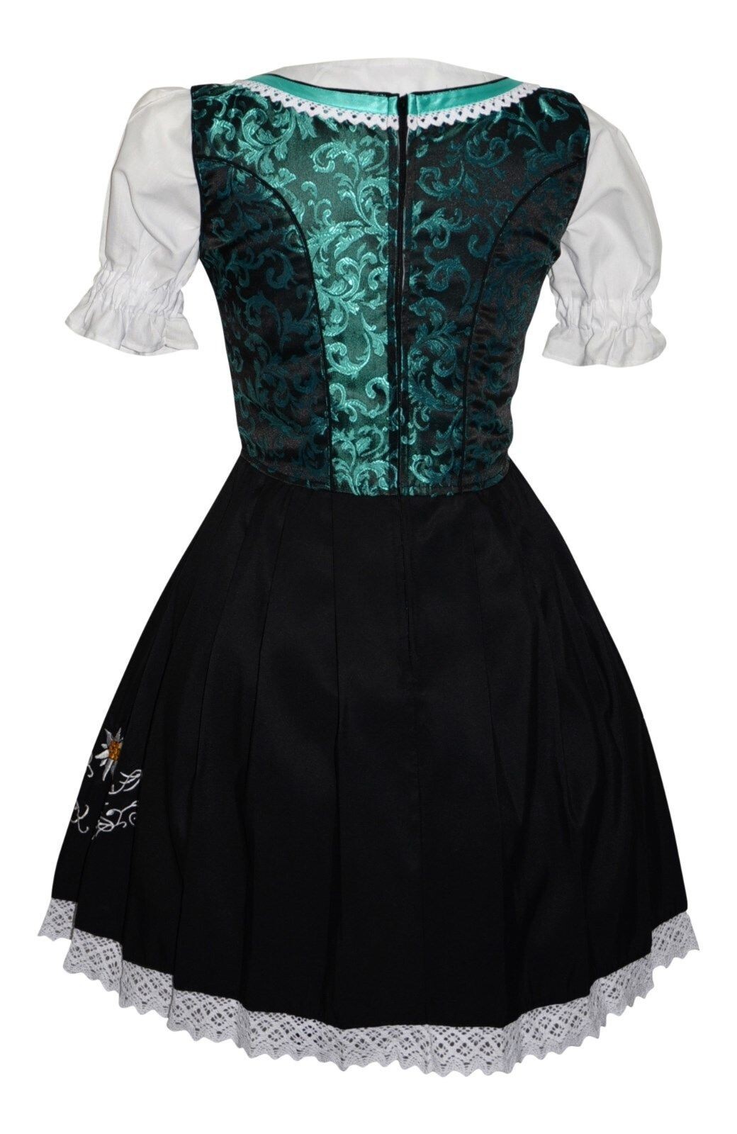2 XS German Dirndl Dress + Apron + Top EMBROIDERED Oktoberfest LACE TRIM 3pc SET