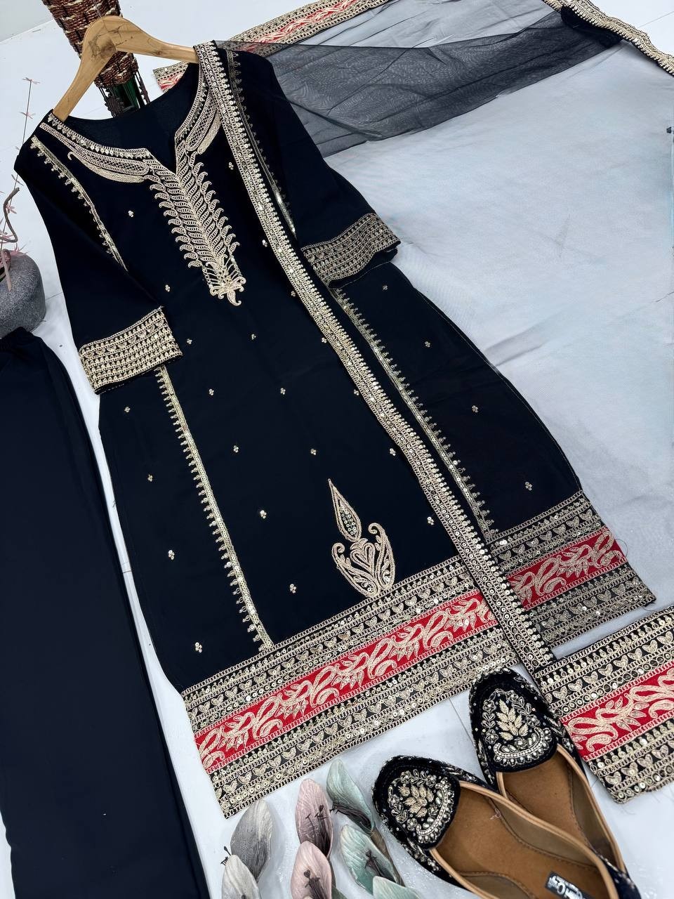 New Presenting Faux Georgette Black Salwar Kameez With Dupatta For Ethnic Wear