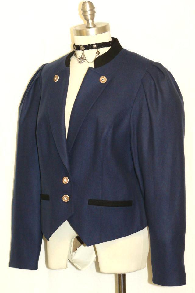 BLUE BOILED WOOL JACKET Women AUSTRIA Dress Skirt Suit Winter Coat B40″ 10 M