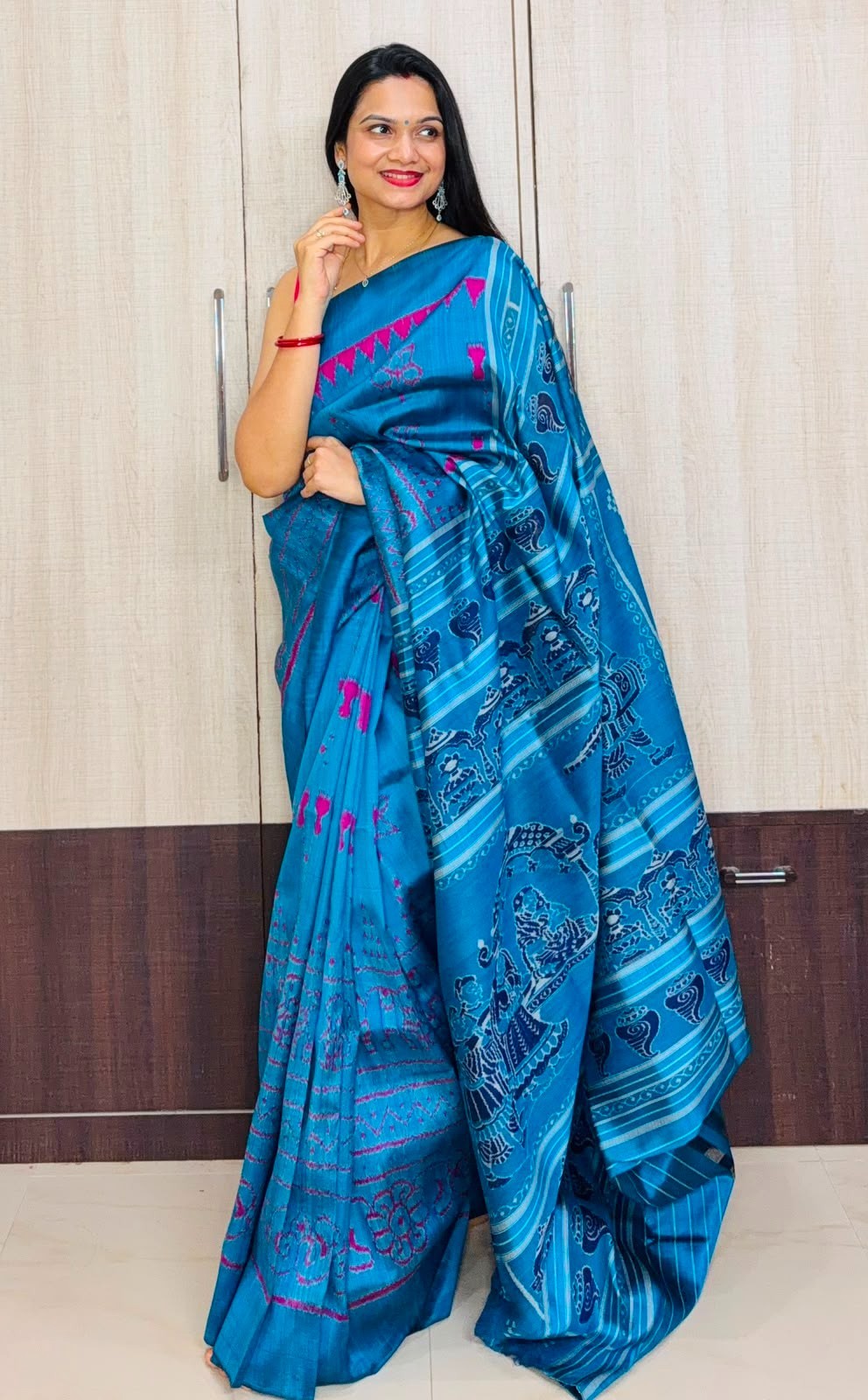 Handloom Ikat Khandua Silk Saree Sambalpuri Party Wedding Wear Sari Blouse India