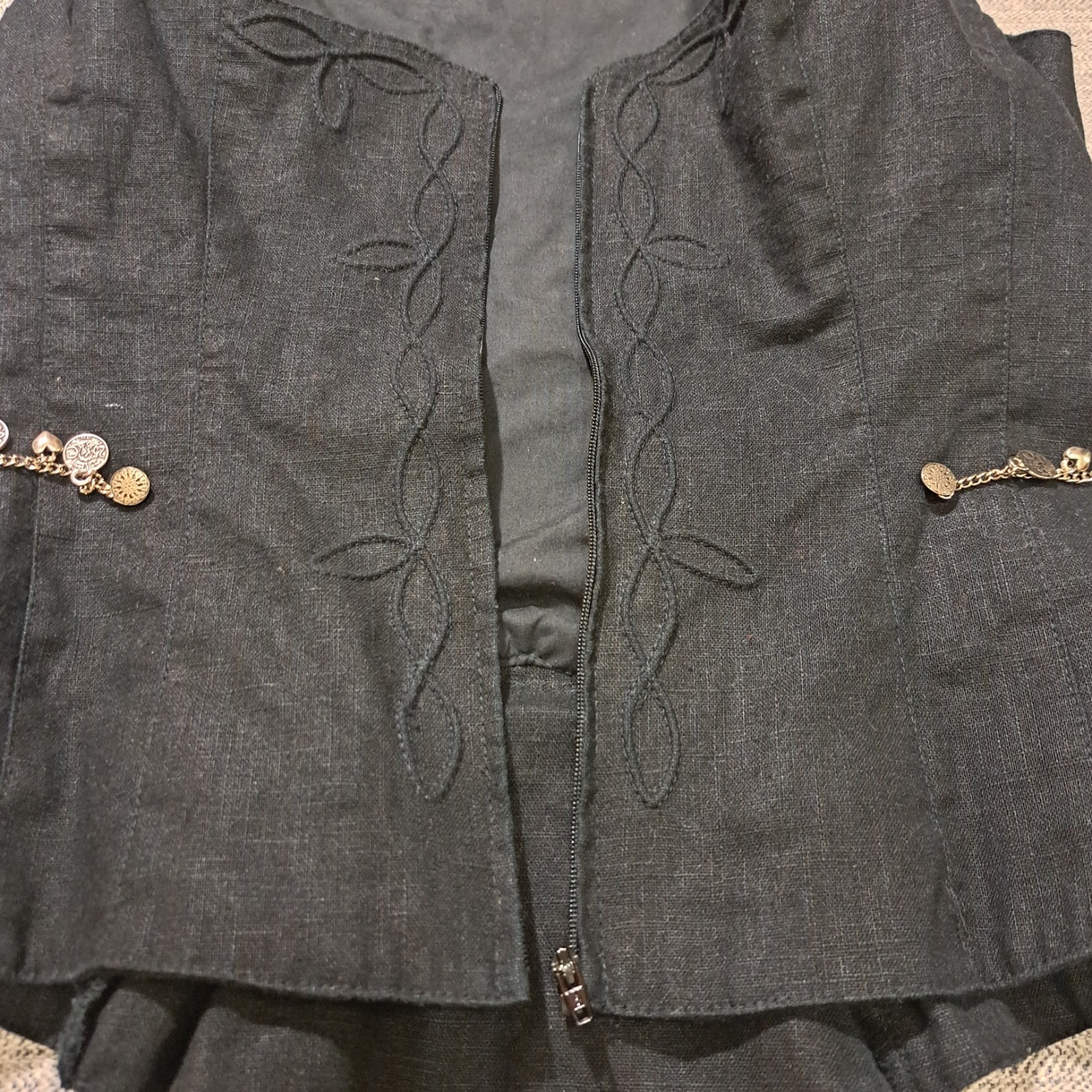 Vintage German Dirndl Set Bodice Blouse Skirt Linen Alpine Oktoberfest Sz M/EU40