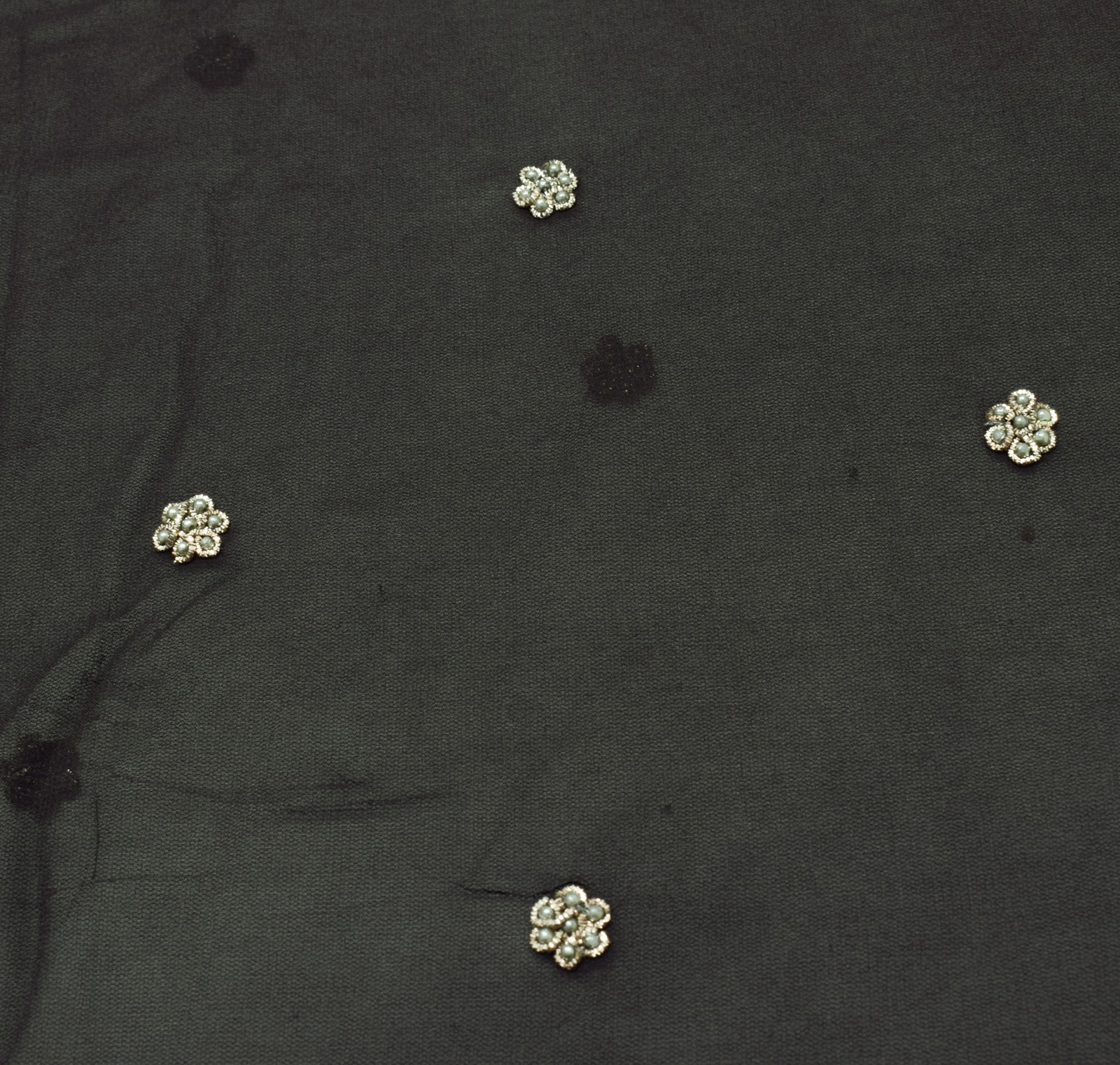 Sushila Vintage Black Saree 100% Pure Georgette Silk Hand Beaded 5YD Sari Fabric