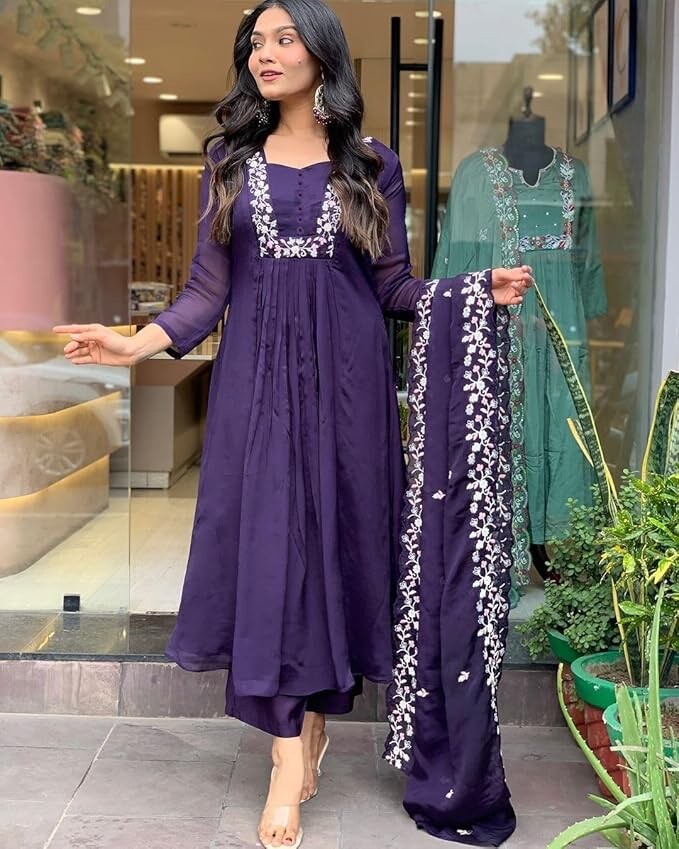 Rayon Blend A-Line Printed Kurta with Pant & Dupatta (Color & Design May Vary)