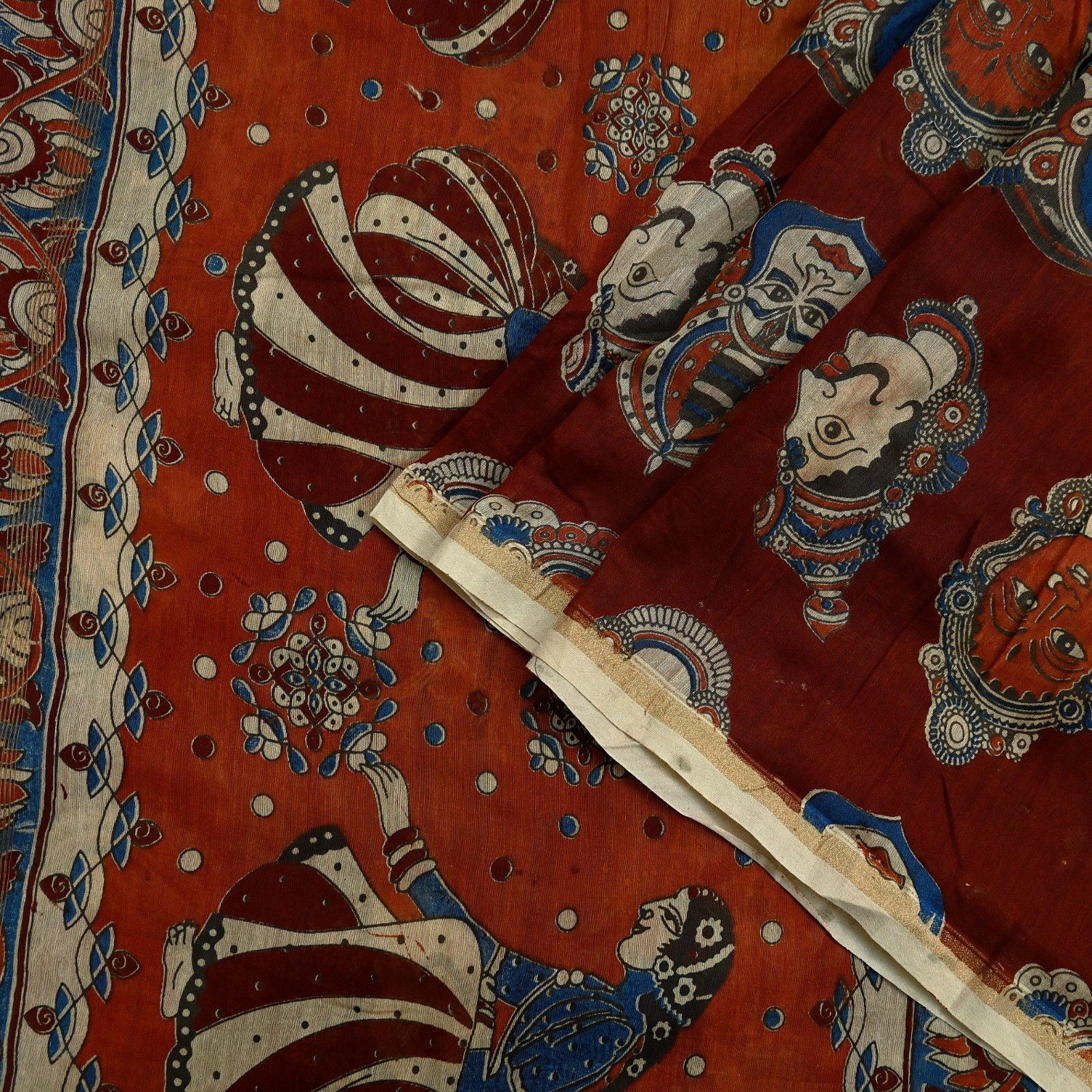 Indian Vintage Sari Pure chanderi Silk Kalamkari Print Sarees Fabric 5Yards Zari