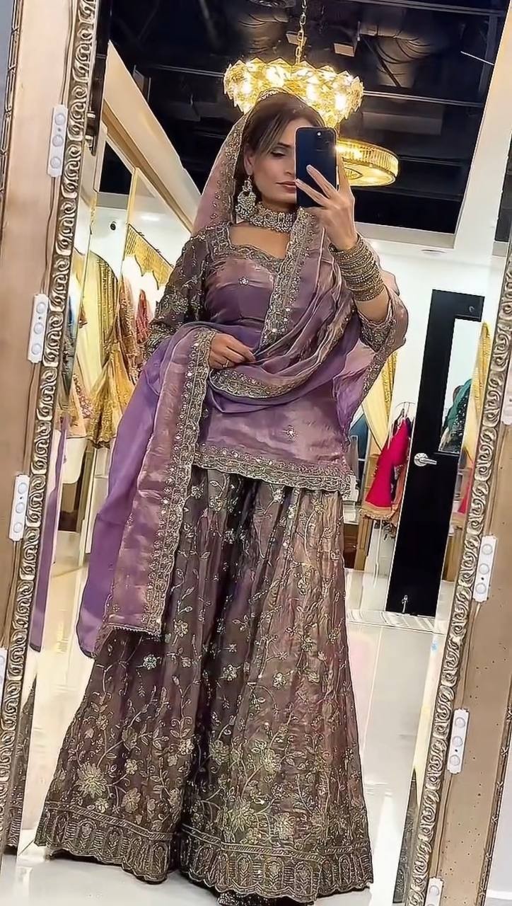 Designer Women’s Embroidered Kurti Palazzo Set with Dupatta Wedding Party Ethnic
