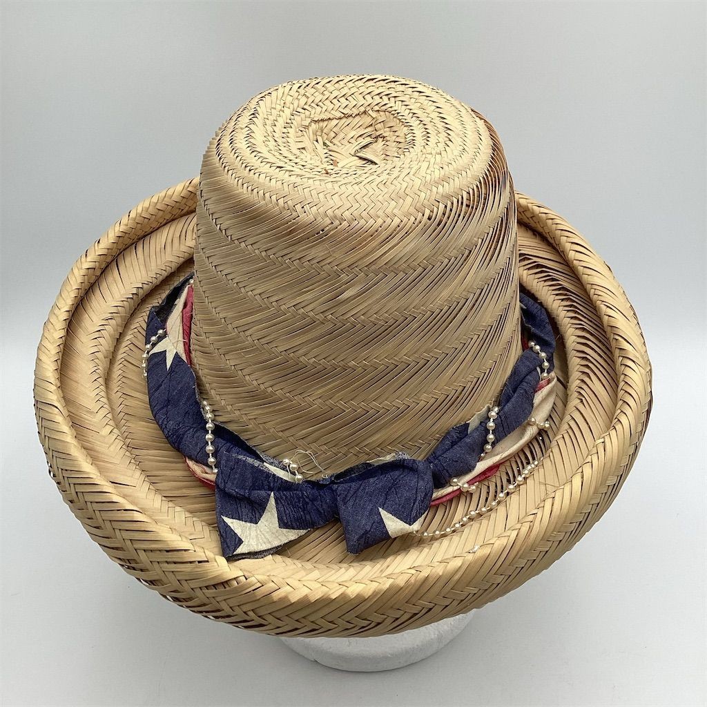 Unisex Straw Hat with USA Flag Band Beige