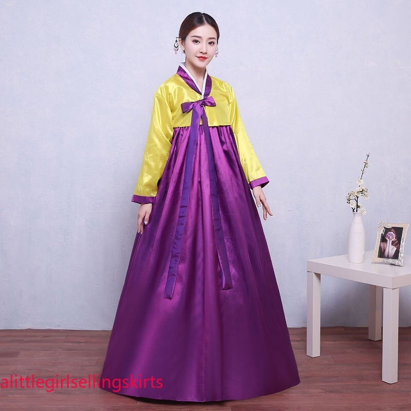 Ethnic Korean Hanbok Modern Women Asian Folk Stage Dance Performance Costume