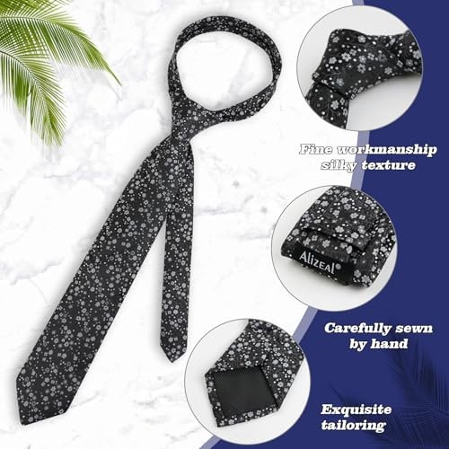 Mens 3.15inches Exquisite Floral Tie with Small Flower B142-black/ Gray/ White