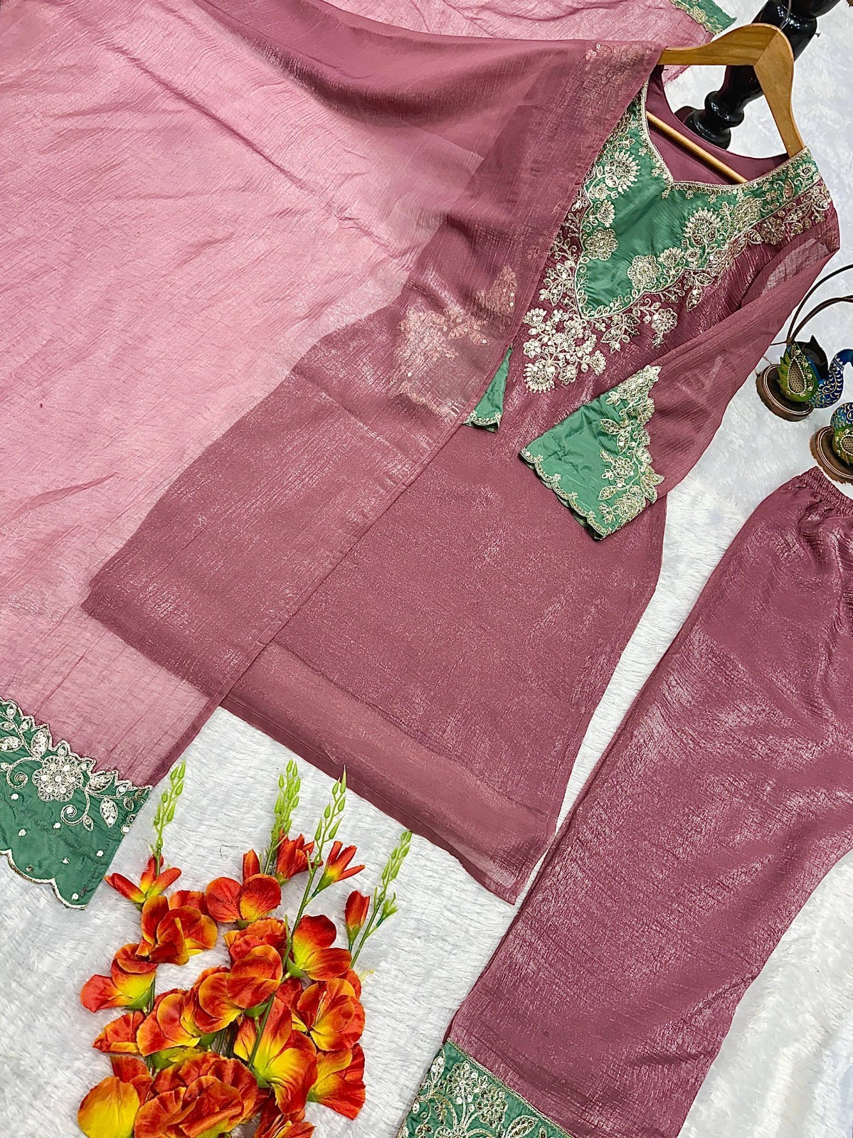 New Dusty Pink Crunchy Silk Salwar Kameez With Dupatta For Reception Wear