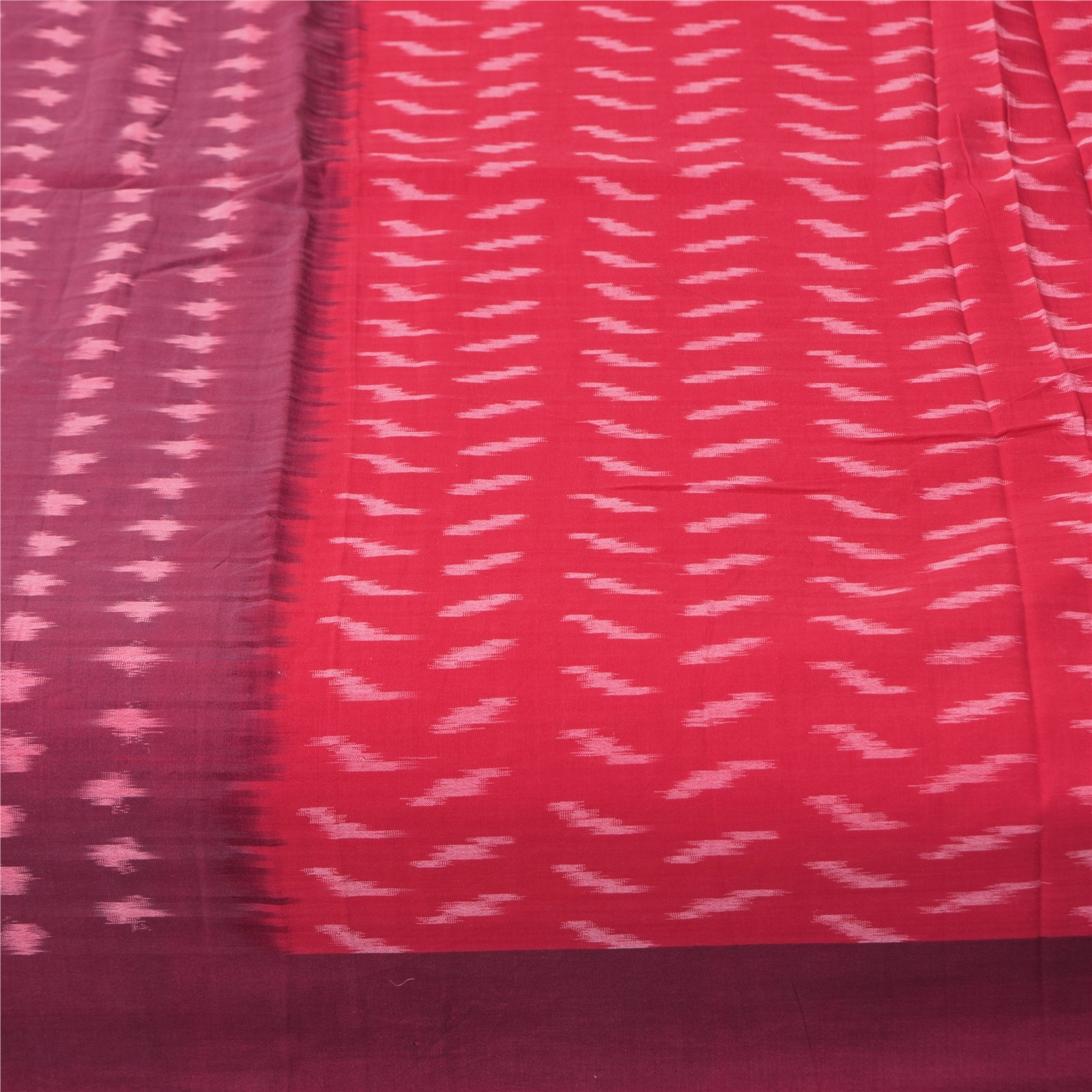 Sanskriti Vintage Sarees Red Ikat Handwoven Sambhalpuri Pure Cotton Sari Fabric
