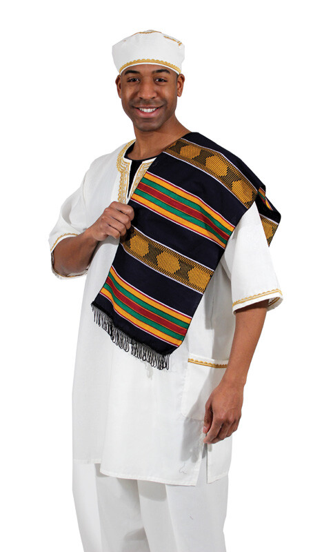 African Made Kente Scarf/Table Runner w/Black Fringes. 12″X 45″ GHANA W. AFRICA.