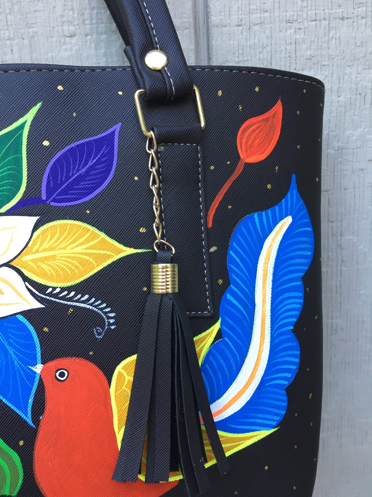 Hand Painted Mexican Tote Bag Purse Handbag – Synthetic Vegan Leather Bag