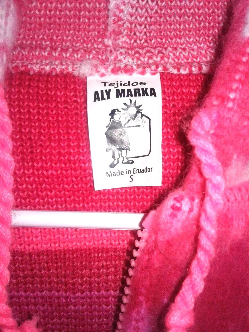 NEW SMALL PEACH AND WHITE ALPACA FULL ZIPPER SWEATER INCA DESIGNS. HOODIE
