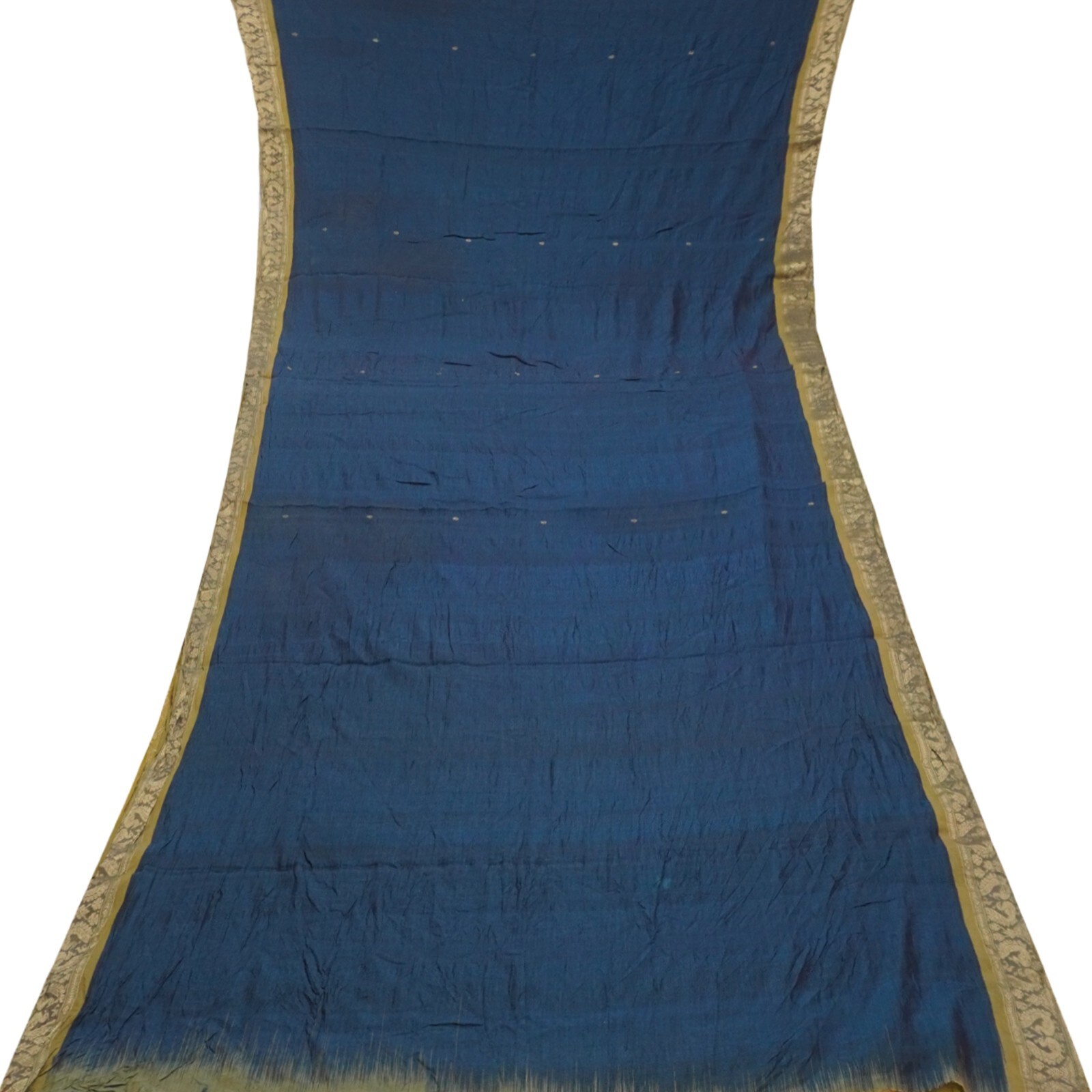 Vintage Peacock Blue Saree 100% Pure Cotton Zari Handwoven Sari 5YD Craft Fabric
